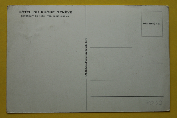 Postcard PC Geneva / Hotel du Rhone / 1950s / Built 1950 – Architecture